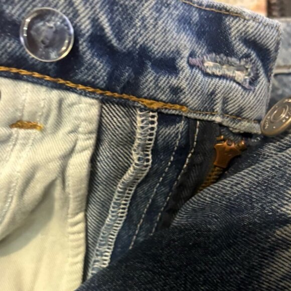 Reformation Jeans Nila Long Denim Skirt Galway 25 Crossover Waist Raw Hemline - Picture 10 of 14